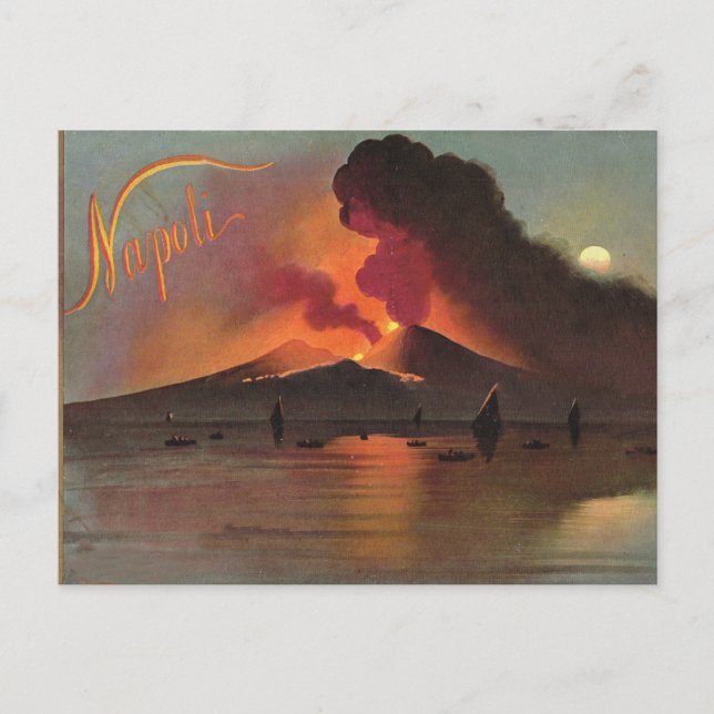 Carte Postale Naples, 1908, Vésuve et la baie de Naples (Devant)