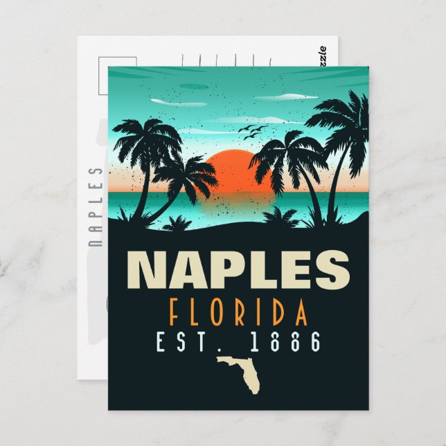 Carte Postale Naples Florida Beach Retro Sunset Souvenirs 60s (Devant / Derrière)