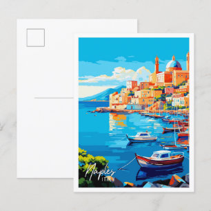 Carte Postale Naples Italie Art illustration de voyage vintage