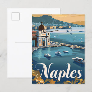 Carte Postale Naples Italie Vintage Retro Voyage Illustration
