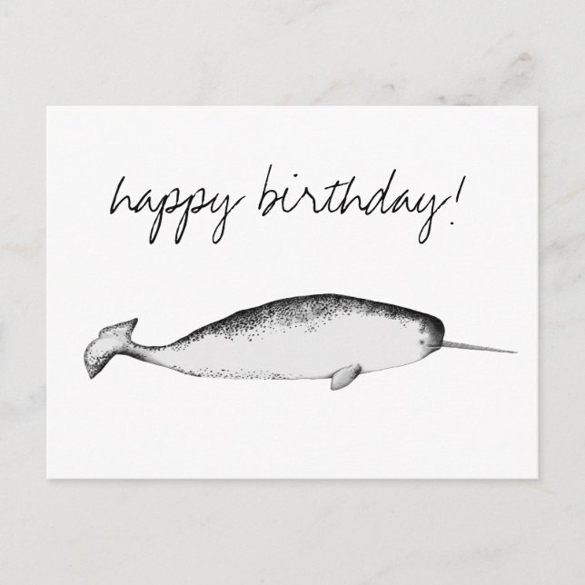 Carte Postale Narhwal Unicorn Illustration Anniversaire de l'amo (Devant)