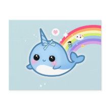 narval de Cute kawaii avec arc-en-ciel et étoiles 