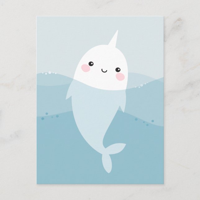 Carte postale Narwhal et vagues (Devant)