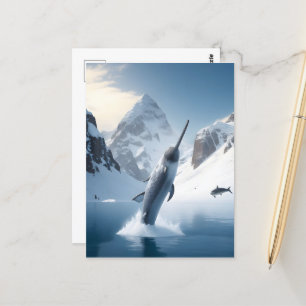 Carte Postale Narwhal sautant hors du lac