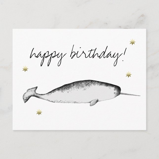 Carte Postale Narwhal Unicorn Illustration Baleine Anniversaire (Devant)