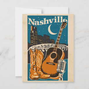 Carte Postale Nashville - Guitare, Bottes & Microp