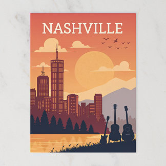 Carte Postale Nashville : Music City Skyline au coucher du solei