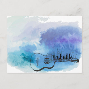 Carte Postale Nashville Skyline Guitare Aquarelle Design