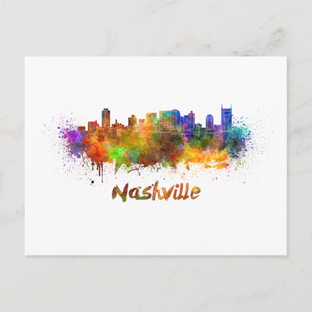 Carte Postale Nashville skyline in watercolor (Devant)