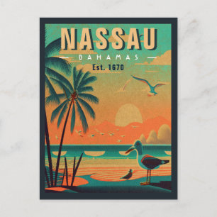 Carte Postale Nassau Bahamas Retro Seagull Souvenir 1950
