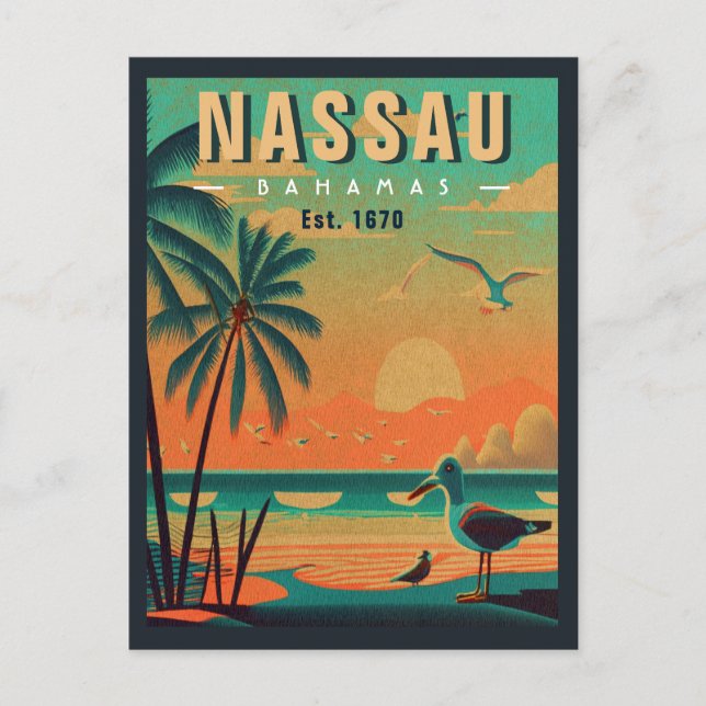 Carte Postale Nassau Bahamas Retro Seagull Souvenir 1950 (Devant)