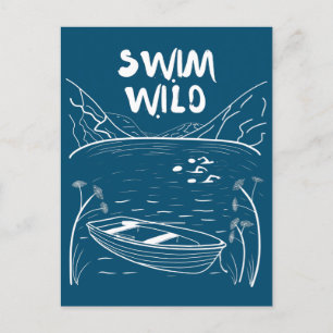 Carte Postale Natation sauvage avec des amis dans le lac près du