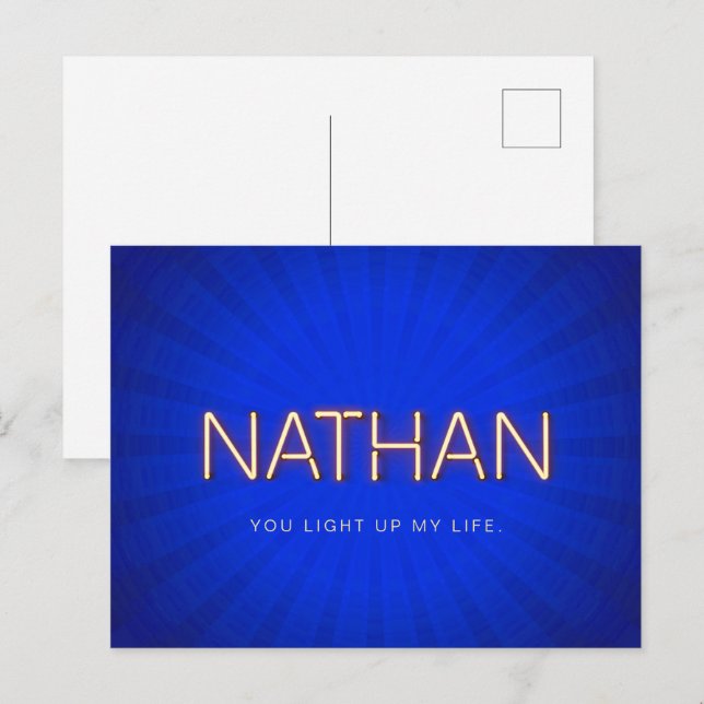 Carte Postale Nathan nom en néon lumineux (Devant / Derrière)