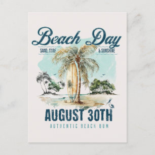 Carte Postale National Beach Day, planche de surf vintage