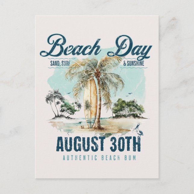 Carte Postale National Beach Day, planche de surf vintage (Devant)