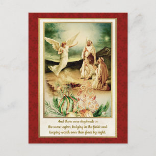 Carte Postale Nativité Bergers & Anges Noël Doré