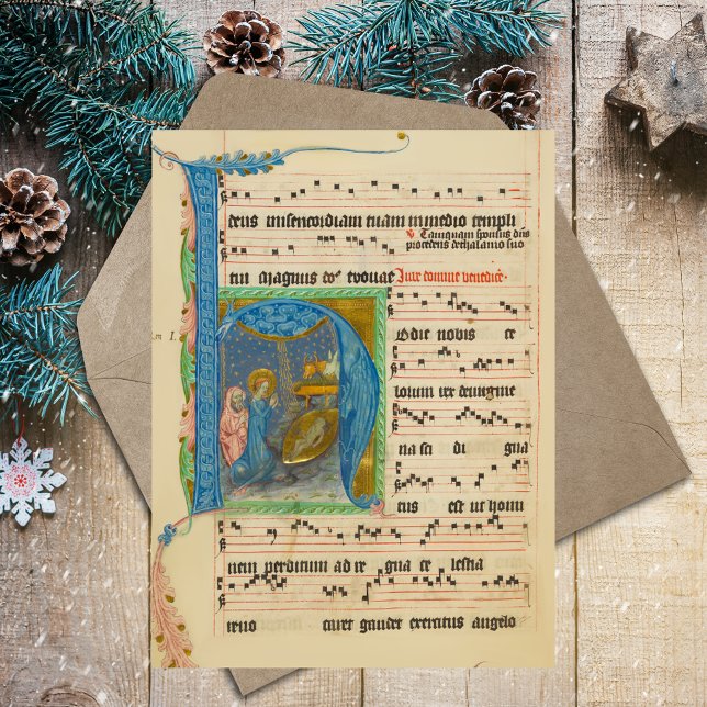 Carte Postale Nativité chrétienne de Noël Grégorien Médiéval (Christmas Medieval Gregorian Chant Manuscript Catholic Christian Postcard)