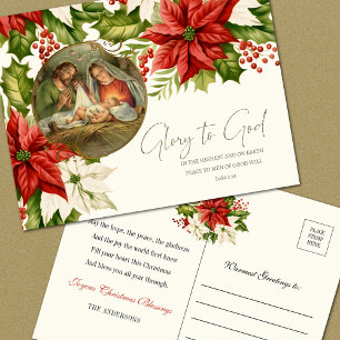 Carte Postale Nativité Poinsettias de Noël Joyeux Noël