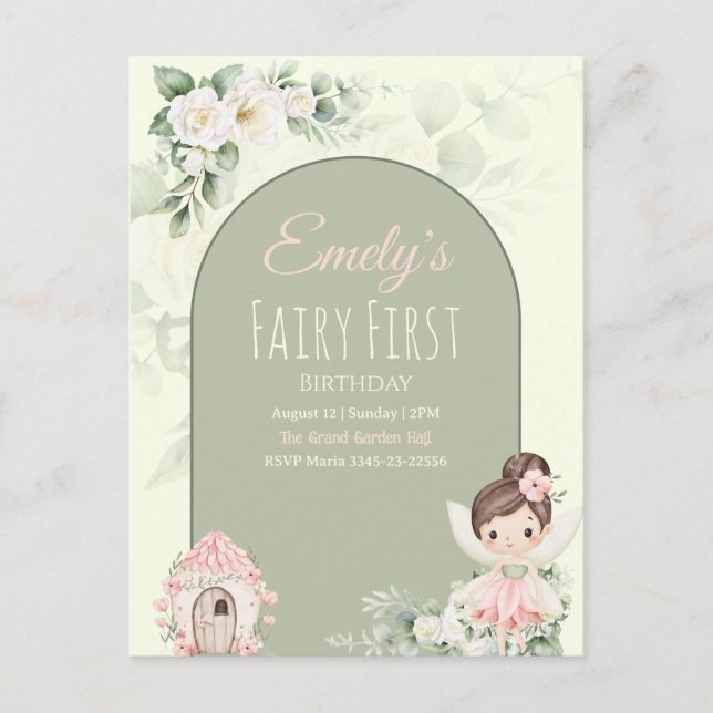 Carte Postale Nature Cute Flower Fairy 1st Birthday Invitation (Devant)
