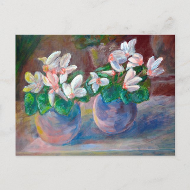 Carte Postale Nature morte avec peinture de cyclamen rose (Devant)