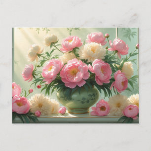 Carte Postale Nature morte de fleurs de pivoine roses et blanche