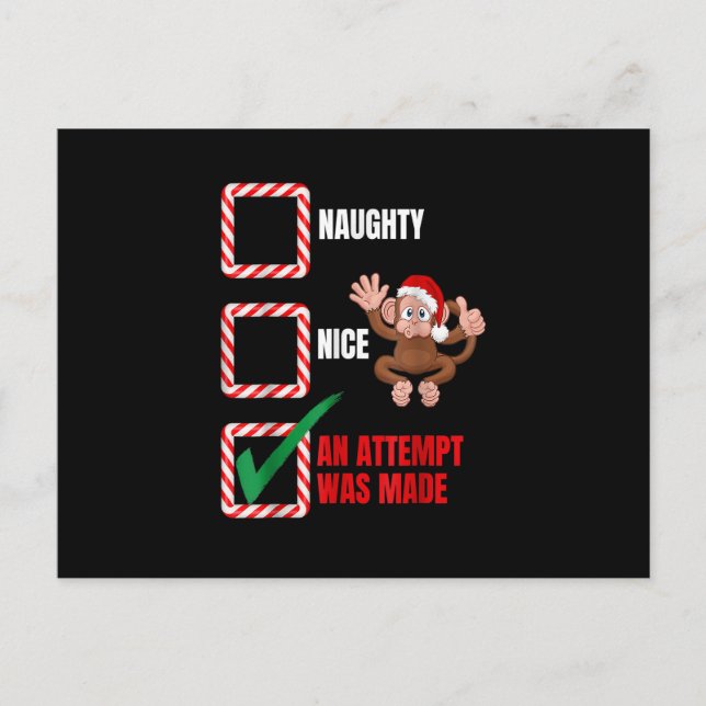Carte Postale Naughty Ou Nice Singe De Noël Drôle Famille Mal (Devant)