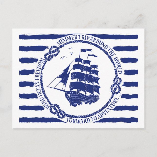 Carte Postale Nautical Emblem With Sailing Ship (Devant)
