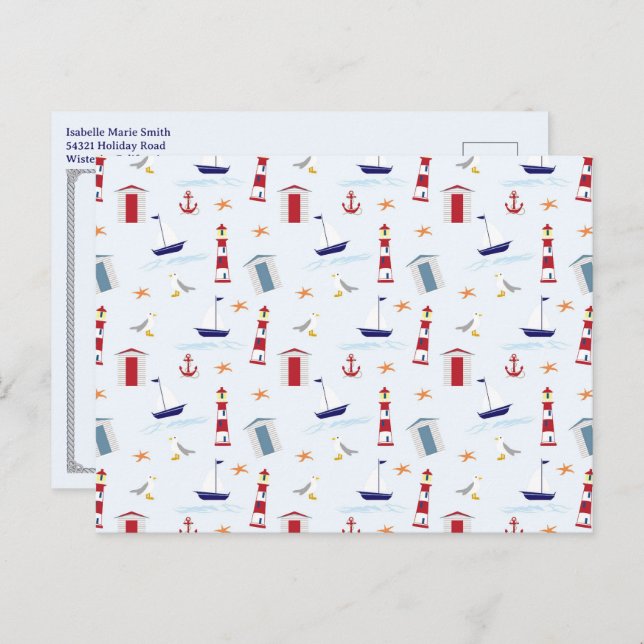 Carte Postale Nautical Lighthouse Pattern 1st Birthday Party  (Devant / Derrière)