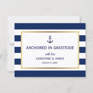 Carte Postale Nautical Navy Bleu Blanc Rayures Merci Mariage