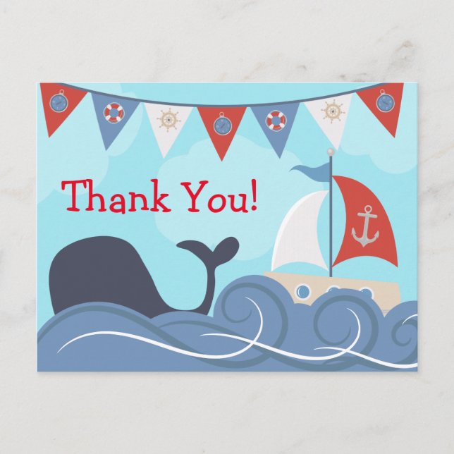 Carte Postale Nautique Plage Ocean Whale Merci (Devant)
