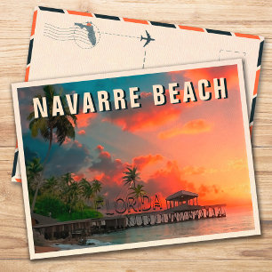 Carte Postale Navarre Beach Floride Palmier tropical années 1950