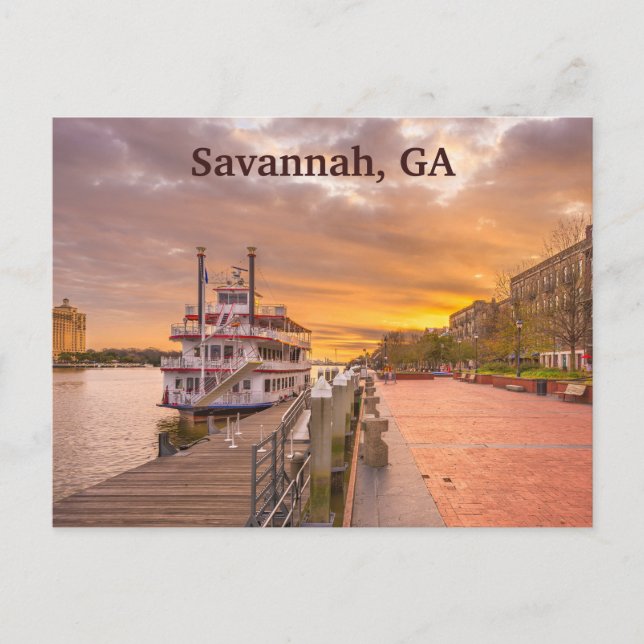 Carte Postale Navire à quai près du centre-ville de Savannah, GA (Devant)