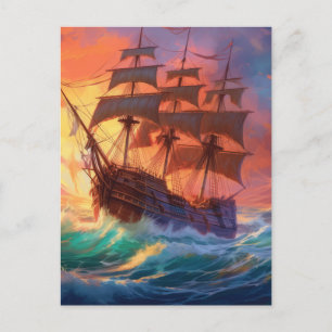 Carte Postale Navire À Voile Sur Une Mer Tempérée