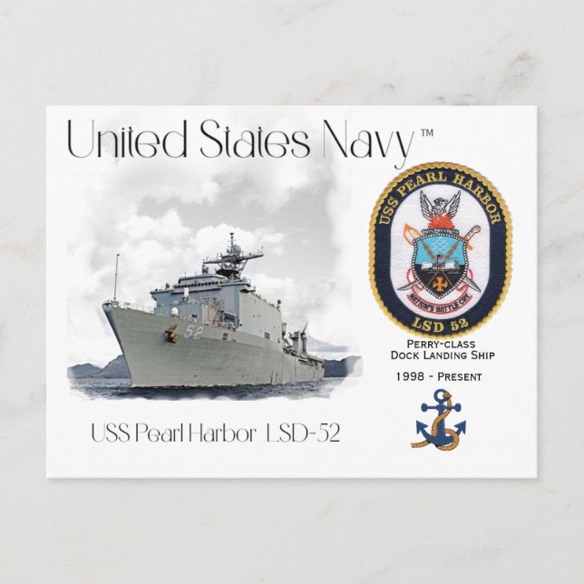 CARTE POSTALE NAVIRE D'ATTERRISSAGE DE L'USS PEARL HARBOR LSD-52 (Devant)