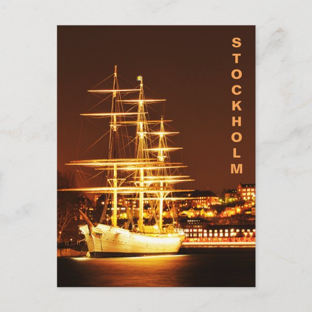 Carte Postale Navire de nuit à Stockholm, Suède (Devant)