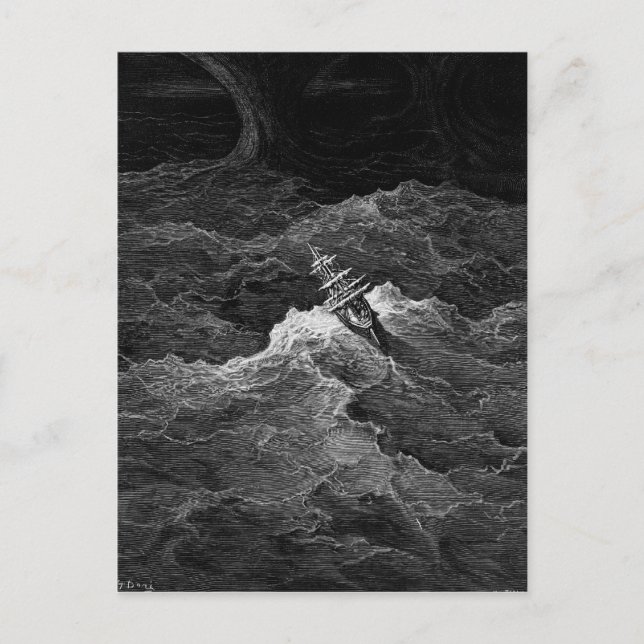 Carte Postale Navire en mer tempétueuse (Devant)