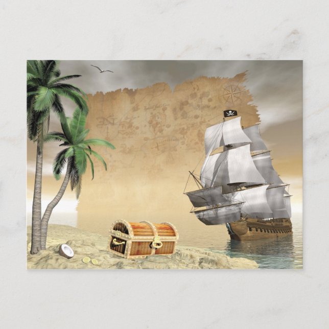 Carte Postale Navire pirate qui découvre un trésor (Devant)