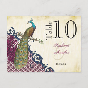 Carte Postale Navy & Berry Berry Elegant Damask Peacock Mariage