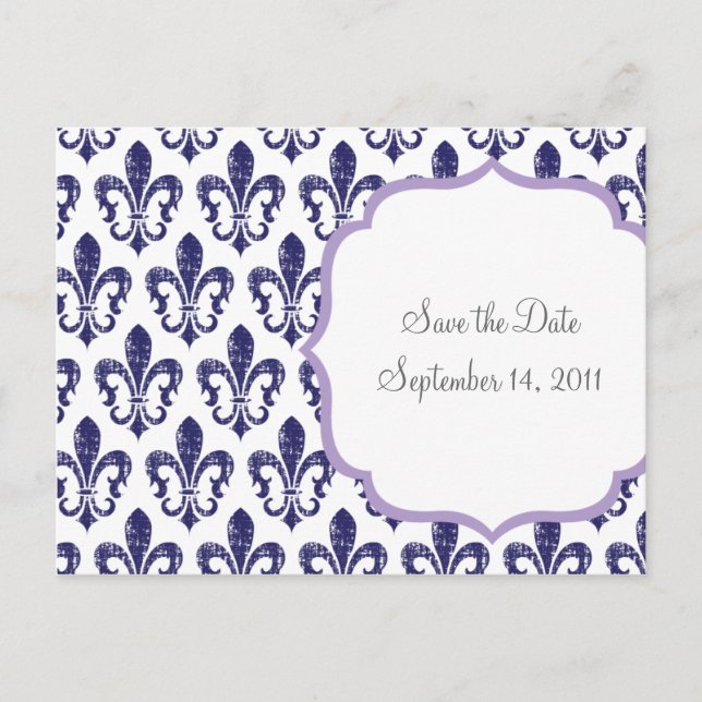 Carte postale Navy/Lavender Enregistrer la date (Devant)