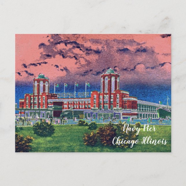 Carte Postale Navy Pier Chicago 1920's Watercolor Art Windy City (Devant)