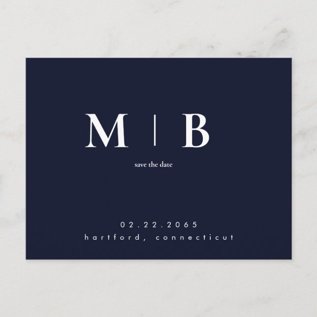 Carte Postale Navy Simple Contemporary Monogram Enregistrer la d (Devant)