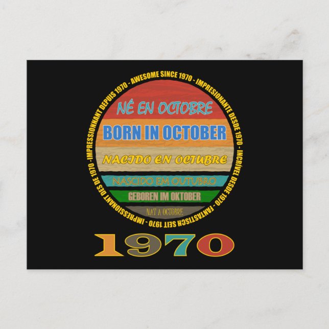 Carte Postale Né en octobre Incroyable depuis 1970 Plusieurs Lan (Devant)