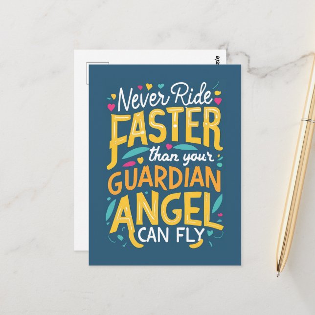 Carte Postale Ne jamais rouler plus vite que votre ange gardien  (Devant/Arrière en situation)