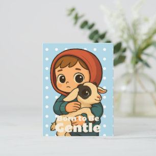 Carte Postale Né pour être doux - Agneau doux et enfant
