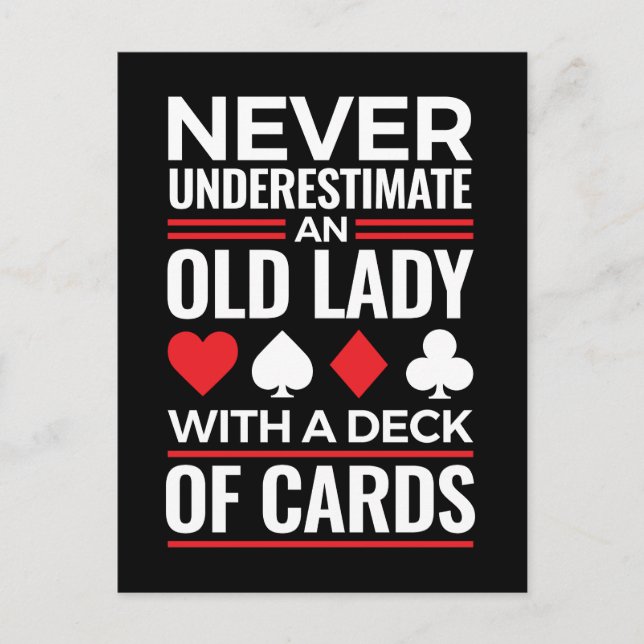 Carte Postale Ne sous-estimez jamais Old Lady Deck of Card Bridg (Devant)
