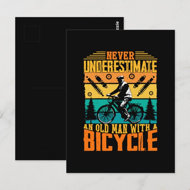 Carte Postale Ne Sous-Estimez Jamais Un Vieil Homme En Vélo (Devant / Derrière)