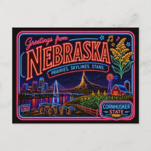 Carte Postale Nebraska Neon État Rétro Vintage