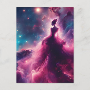 Carte Postale Nebula rose en forme de femme dans l'espace extra-