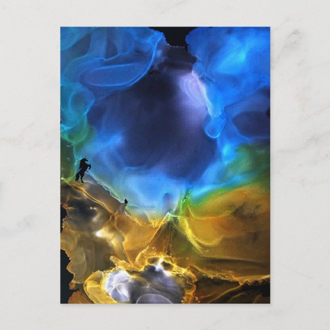 Carte Postale Nébuleuse de l'espace licorne bleu jaune art à l'e (Devant)