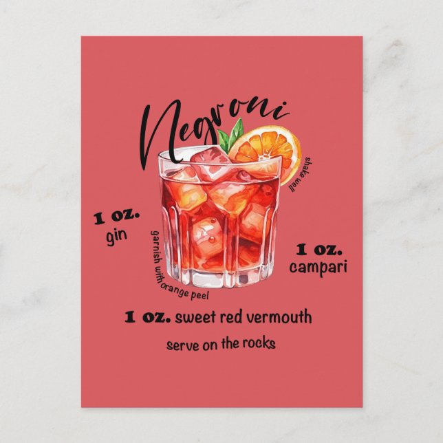 Carte Postale Negroni Recette Cocktail Bar Cuisine Art (Devant)